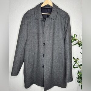 Nordstrom Wool Blend Herringbone Coat Mens Medium Gray Button Front Long